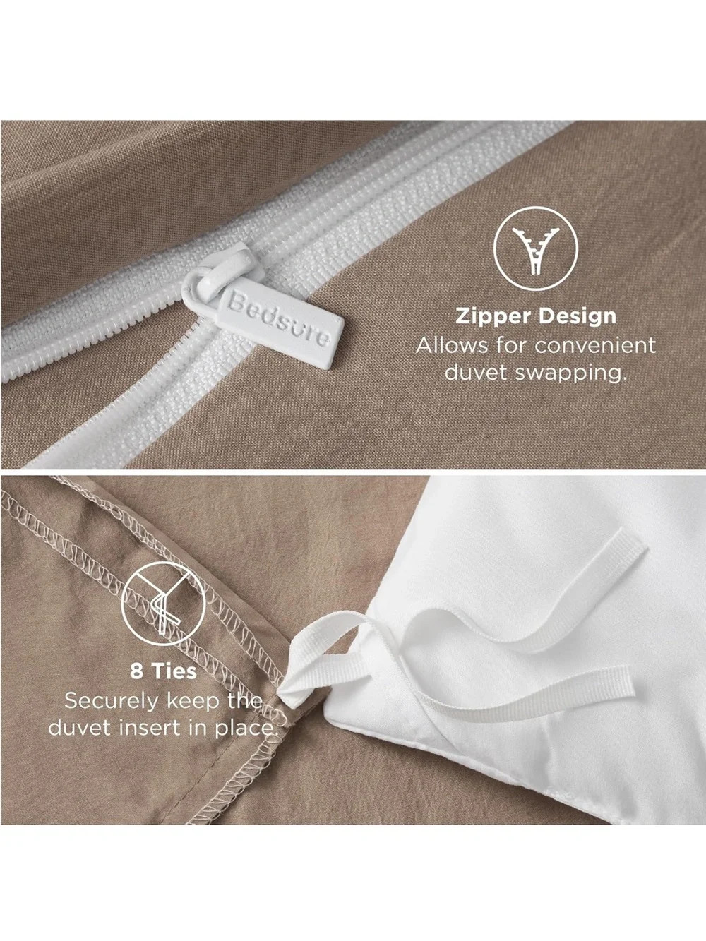 NEW Bedsure Prewashed Duvet Cover King, Cotton-Like Soft Bedding Set, Khaki